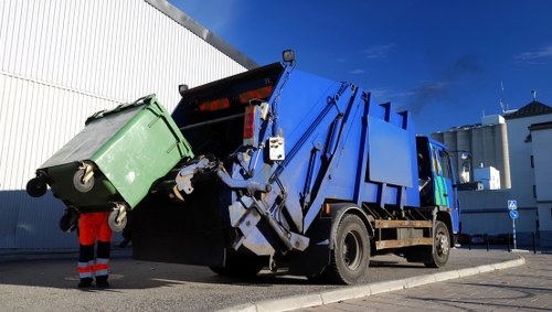 Bulk waste collection truck parked in Enfield Lock neighborhood